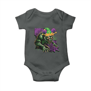 Funny Mardi Gras Rougarou Baby Onesie Cryptids Of Louisiana Jester Hat TS11 Dark Heather Print Your Wear
