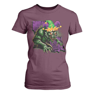 Funny Mardi Gras Rougarou T Shirt For Women Cryptids Of Louisiana Jester Hat TS11 Maroon Print Your Wear