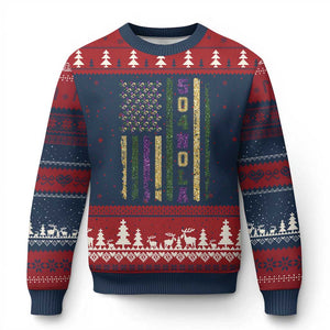 Funny Mardi Gras New Orleans Louisiana Ugly Christmas Sweater 504 Nola Area Code Glitter Print American Flag TS11 Navy Red Print Your Wear