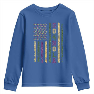 Funny Mardi Gras New Orleans Louisiana Youth Sweatshirt 504 Nola Area Code Glitter Print American Flag TS11 Royal Blue Print Your Wear