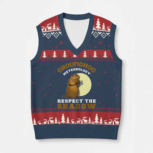 Funny Groundhog Day V-Neck Knit Sweater Vest Groundhog Meteorology Respect The Shadow TS11 Navy Red Print Your Wear