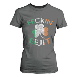 Funny Feckin Eejit T Shirt For Women Ireland Irish Slang Shamrock St Patrick's Day TS11 Dark Heather Print Your Wear