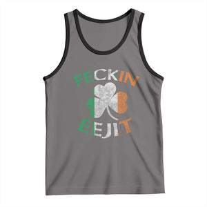 Funny Feckin Eejit Tank Top Ireland Irish Slang Shamrock St Patrick's Day TS11 Deep Heather Black Print Your Wear