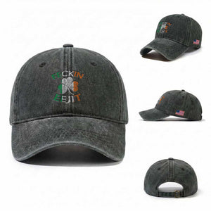 Funny Feckin Eejit Washed Cotton Baseball Cap Ireland Irish Slang Shamrock St Patrick's Day TS11 Washed Cap Universal Fit Dark Green Print Your Wear