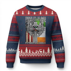 Irish Americans Ugly Christmas Sweater Irish By Blood American By Birth Patriot By Choice Celtic Cross TS11 Navy Red Print Your Wear