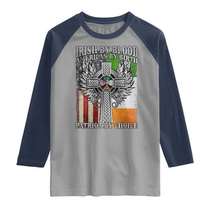 Irish Americans Raglan Shirt Irish By Blood American By Birth Patriot By Choice Celtic Cross TS11 Sport Gray Navy Print Your Wear