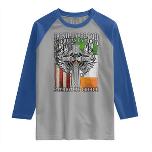 Irish Americans Raglan Shirt Irish By Blood American By Birth Patriot By Choice Celtic Cross TS11 Sport Gray Royal Print Your Wear