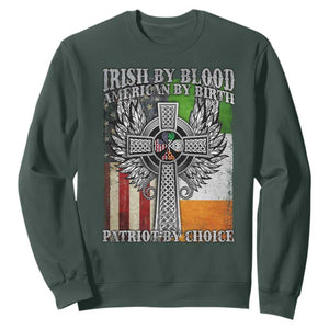 Irish Americans Sweatshirt Irish By Blood American By Birth Patriot By Choice Celtic Cross TS11 Dark Forest Green Print Your Wear