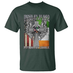 Irish Americans T Shirt - Irish By Blood American By Birth Patriot By Choice Celtic Cross Tee TS11 Dark Forest Green Print Your Wear