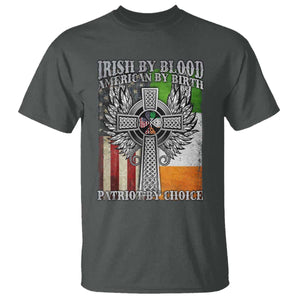 Irish Americans T Shirt - Irish By Blood American By Birth Patriot By Choice Celtic Cross Tee TS11 Dark Heather Print Your Wear