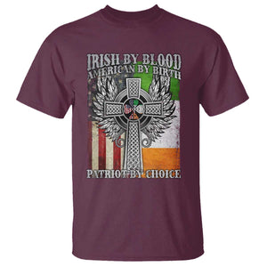 Irish Americans T Shirt - Irish By Blood American By Birth Patriot By Choice Celtic Cross Tee TS11 Maroon Print Your Wear