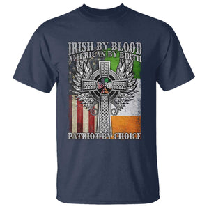 Irish Americans T Shirt - Irish By Blood American By Birth Patriot By Choice Celtic Cross Tee TS11 Navy Print Your Wear