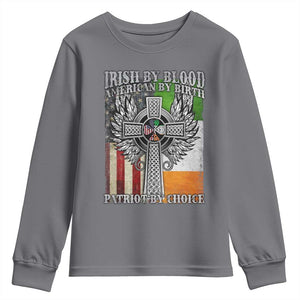 Irish Americans Youth Sweatshirt Irish By Blood American By Birth Patriot By Choice Celtic Cross TS11 Charcoal Print Your Wear