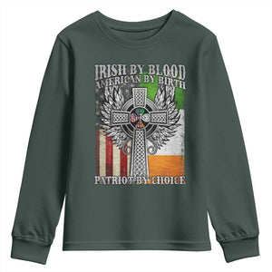 Irish Americans Youth Sweatshirt Irish By Blood American By Birth Patriot By Choice Celtic Cross TS11 Dark Forest Green Print Your Wear