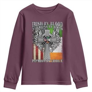 Irish Americans Youth Sweatshirt Irish By Blood American By Birth Patriot By Choice Celtic Cross TS11 Maroon Print Your Wear