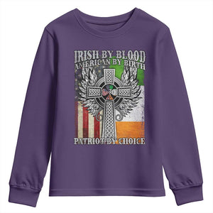Irish Americans Youth Sweatshirt Irish By Blood American By Birth Patriot By Choice Celtic Cross TS11 Purple Print Your Wear