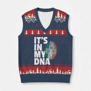 Funny Irish It's In My DNA V-Neck Knit Sweater Vest Ireland Fingerprint Flag TS11 Navy Red Print Your Wear