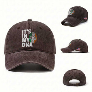 Funny Irish It's In My DNA Washed Cotton Baseball Cap Ireland Fingerprint Flag TS11 Washed Cap Universal Fit Dark Brown Print Your Wear