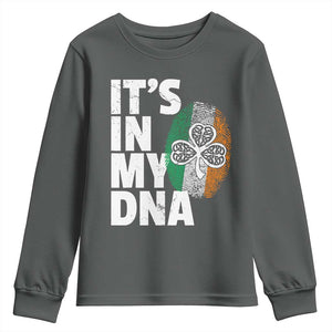 Funny Irish It's In My DNA Youth Sweatshirt Ireland Fingerprint Flag TS11 Dark Heather Print Your Wear