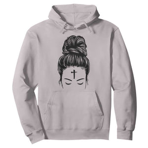 Ash Wednesday Messy Bun Ashes Cross Christian Religious Hoodie TS11 Ice Gray Print Your Wear