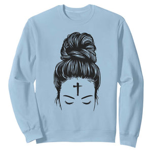 Ash Wednesday Messy Bun Ashes Cross Christian Religious Sweatshirt TS11 Light Blue Print Your Wear