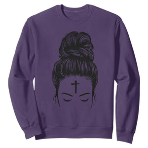 Ash Wednesday Messy Bun Ashes Cross Christian Religious Sweatshirt TS11 Purple Print Your Wear