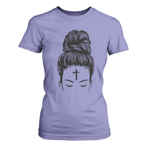 Ash Wednesday Messy Bun Ashes Cross Christian Religious T Shirt For Women TS11 Violet Print Your Wear