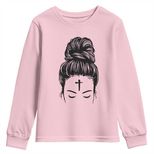 Ash Wednesday Messy Bun Ashes Cross Christian Religious Youth Sweatshirt TS11 Light Pink Print Your Wear