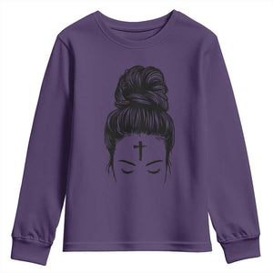 Ash Wednesday Messy Bun Ashes Cross Christian Religious Youth Sweatshirt TS11 Purple Print Your Wear