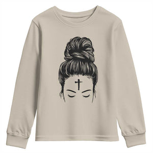 Ash Wednesday Messy Bun Ashes Cross Christian Religious Youth Sweatshirt TS11 Sand Print Your Wear