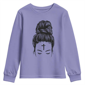 Ash Wednesday Messy Bun Ashes Cross Christian Religious Youth Sweatshirt TS11 Violet Print Your Wear