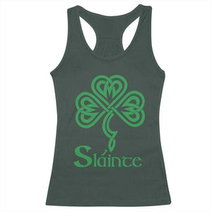 Funny Irish Beer Drinking St Patrick's Day Slainte Racerback Tank Top Celtic Shamrock TS11 Dark Forest Green Print Your Wear