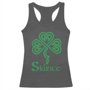 Funny Irish Beer Drinking St Patrick's Day Slainte Racerback Tank Top Celtic Shamrock TS11 Dark Heather Print Your Wear