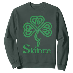 Funny Irish Beer Drinking St Patrick's Day Slainte Sweatshirt Celtic Shamrock TS11 Dark Forest Green Print Your Wear