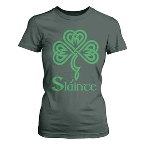 Funny Irish Beer Drinking St Patrick's Day Slainte T Shirt For Women Celtic Shamrock TS11 Dark Forest Green Print Your Wear
