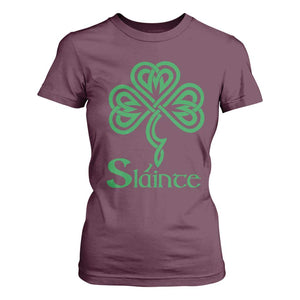 Funny Irish Beer Drinking St Patrick's Day Slainte T Shirt For Women Celtic Shamrock TS11 Maroon Print Your Wear