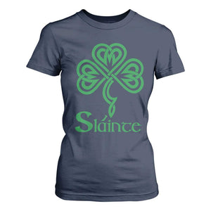 Funny Irish Beer Drinking St Patrick's Day Slainte T Shirt For Women Celtic Shamrock TS11 Navy Print Your Wear