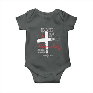 Ash Wednesday Baby Onesie Remember You are Dust And To Dust You Shall Return Genesis 3:19 Ashes Cross TS11 Dark Heather Print Your Wear
