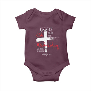 Ash Wednesday Baby Onesie Remember You are Dust And To Dust You Shall Return Genesis 3:19 Ashes Cross TS11 Maroon Print Your Wear