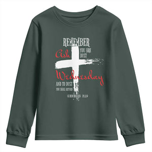 Ash Wednesday Youth Sweatshirt Remember You are Dust And To Dust You Shall Return Genesis 3:19 Ashes Cross TS11 Dark Forest Green Print Your Wear