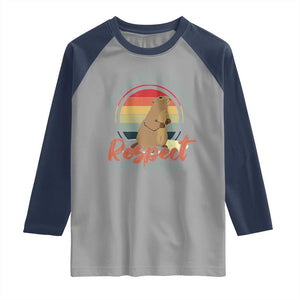 Funny Groundhog Day Raglan Shirt Groundhog Meteorology Respect The Shadow Vintage Retro TS11 Sport Gray Navy Print Your Wear