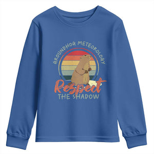 Funny Groundhog Day Youth Sweatshirt Groundhog Meteorology Respect The Shadow Vintage Retro TS11 Royal Blue Print Your Wear