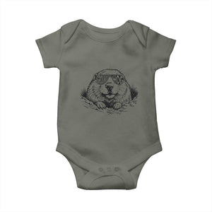 Funny Groundhog Face Woodchuck Sunglassess Baby Onesie TS11 Military Green Print Your Wear
