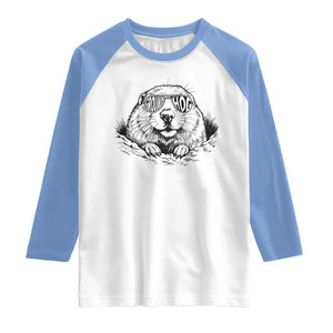 Funny Groundhog Face Woodchuck Sunglassess Raglan Shirt TS11 White Carolina Blue Print Your Wear