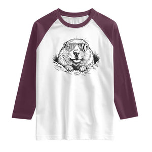 Funny Groundhog Face Woodchuck Sunglassess Raglan Shirt TS11 White Maroon Print Your Wear