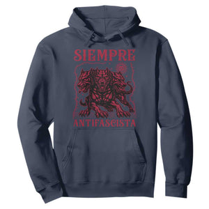 Siempre Antifascista Hoodie Anti Fascism Protest Vintage Hydra Dog TS11 Navy Print Your Wear