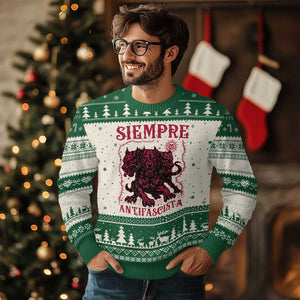 Siempre Antifascista Ugly Christmas Sweater Anti Fascism Protest Vintage Hydra Dog TS11 Beige Green Print Your Wear