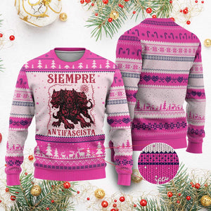 Siempre Antifascista Ugly Christmas Sweater Anti Fascism Protest Vintage Hydra Dog TS11 Hot Pink Print Your Wear