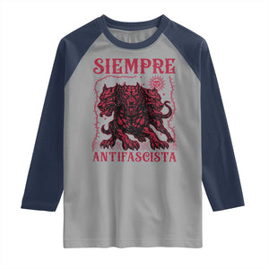 Siempre Antifascista Raglan Shirt Anti Fascism Protest Vintage Hydra Dog TS11 Sport Gray Navy Print Your Wear