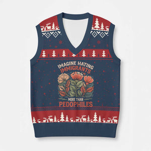 Imagine Hating Immigrants More Than Pedophiles V-Neck Knit Sweater Vest Political Satire Retro Floral TS11 Navy Red Print Your Wear